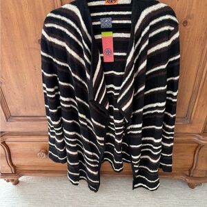 Tory Burch Black, Brown  and Cream Striped Cardigan